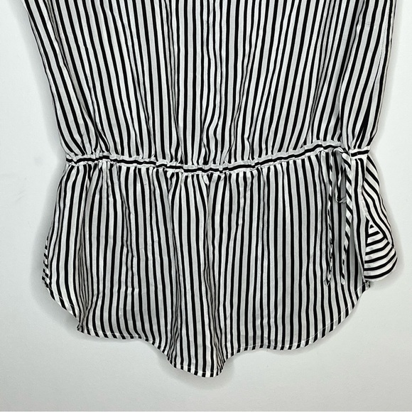 BCBGMAXAZRIA 100% Silk Striped Blouse Statement Sleeve Drop Waist Tie V Neck - Picture 4 of 11